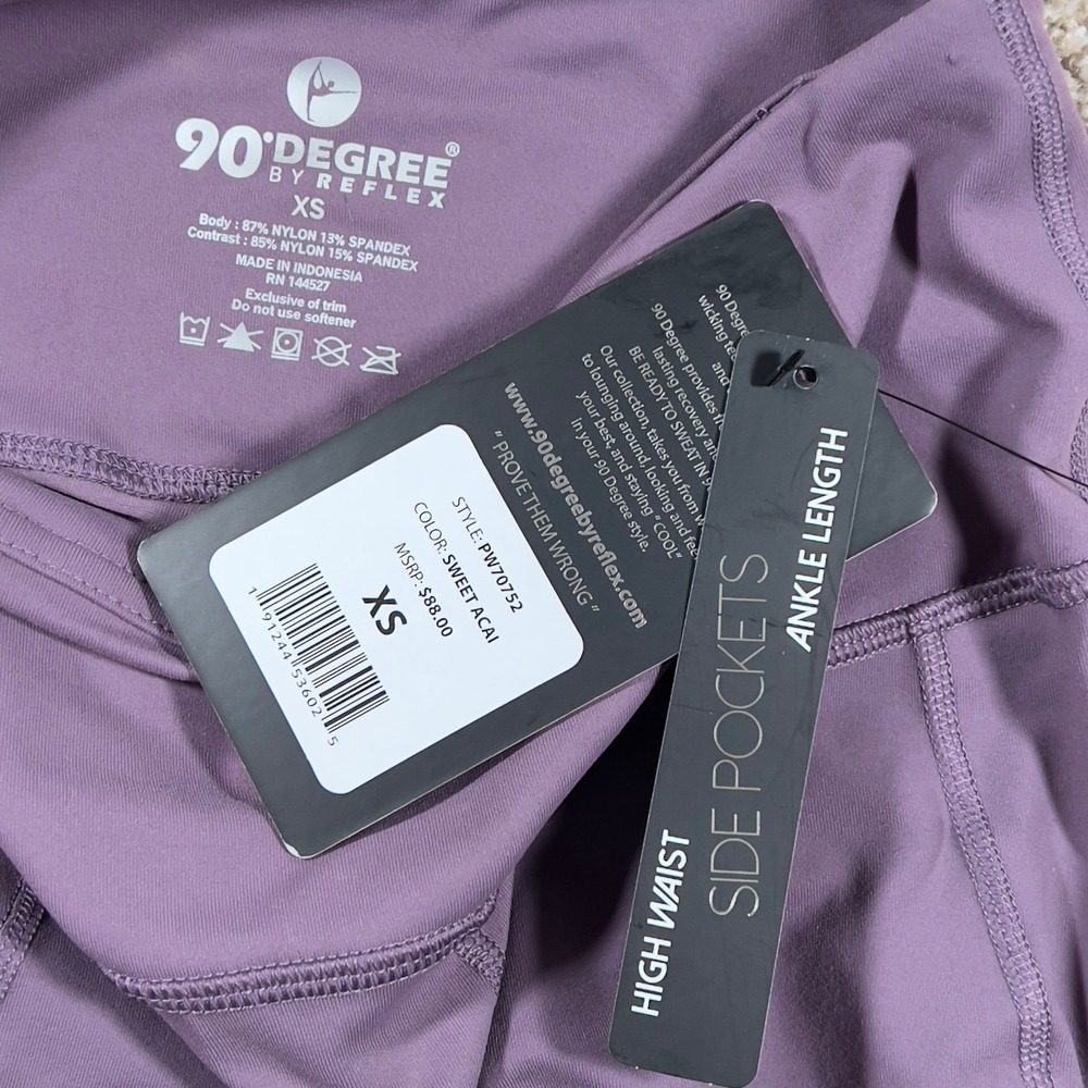90 Degree by Reflex Modern Fit High Waist Leggings XS Ankle Side‎ Pockets Purple - Picture 7 of 11